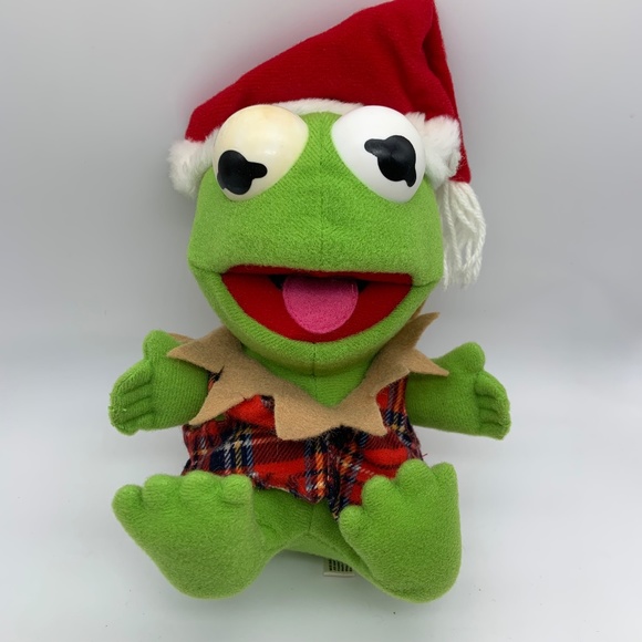 VTG Jim Henson Baby Kermit the Frog Christmas Santa Elf Muppet Plush Doll 1987 - Picture 4 of 14